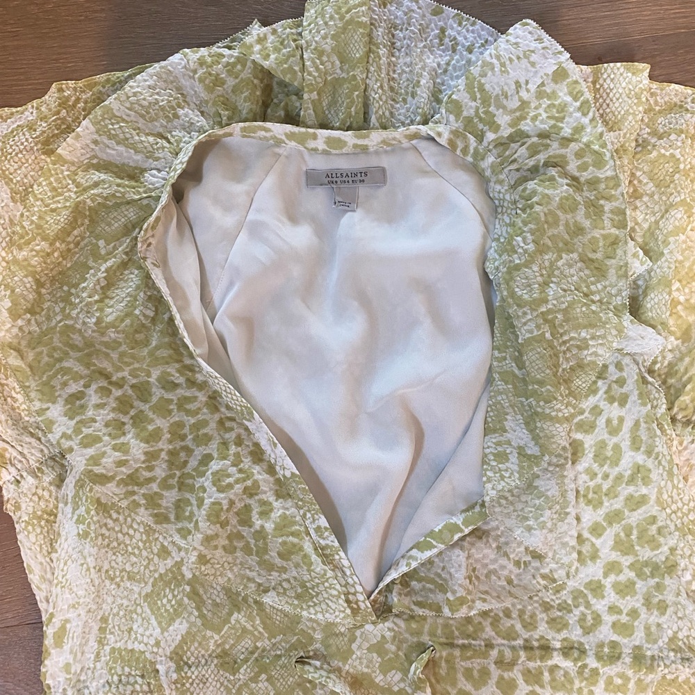 All Saints Light Green Ruffle Mini Dress - Picture 4 of 4